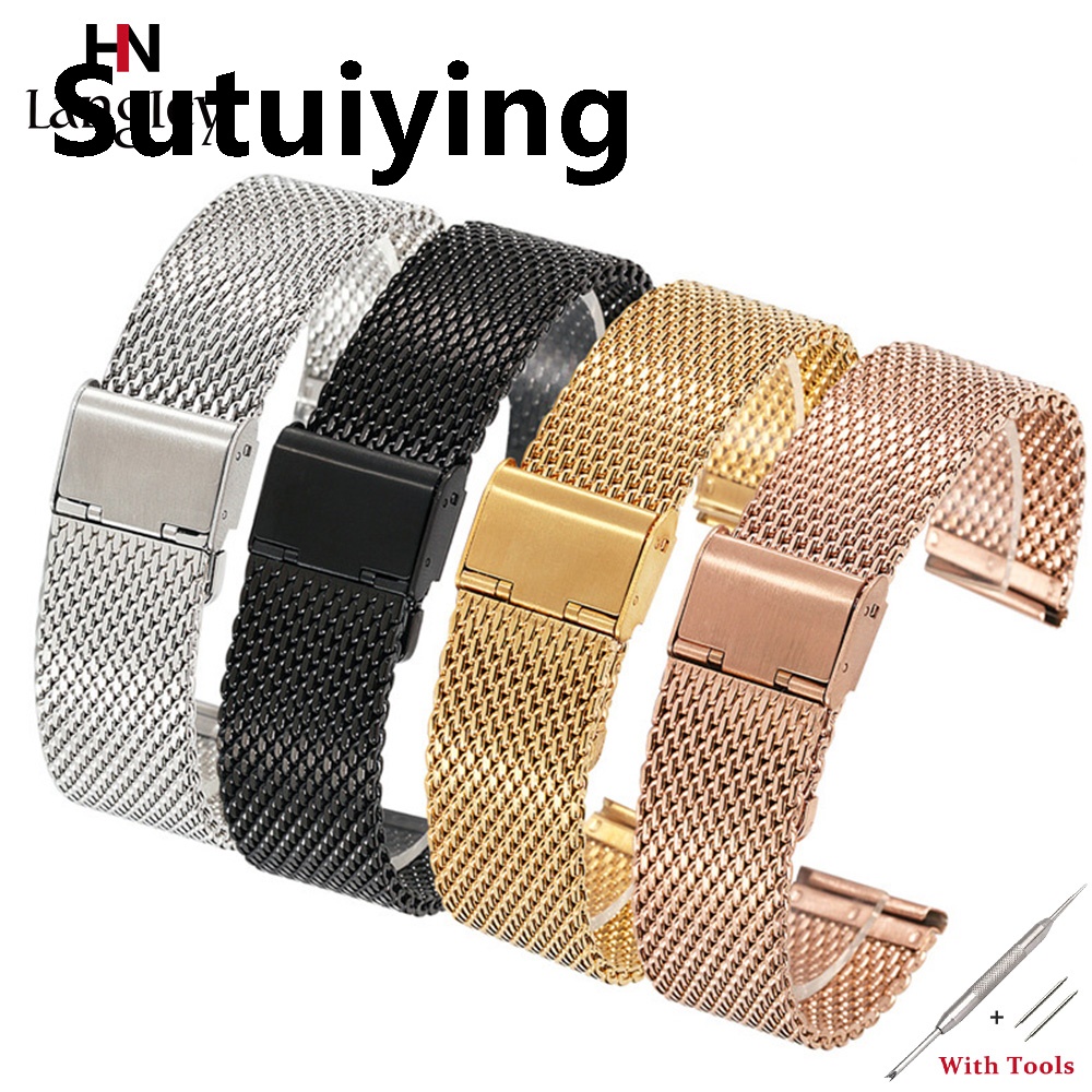 Sutuiying 18mm 20mm 22mm 24mm Stainless Steel Mesh Band Wristwatch Straps Bargain price Rose Golden Black Watchband Fashion Durable Watch Straps