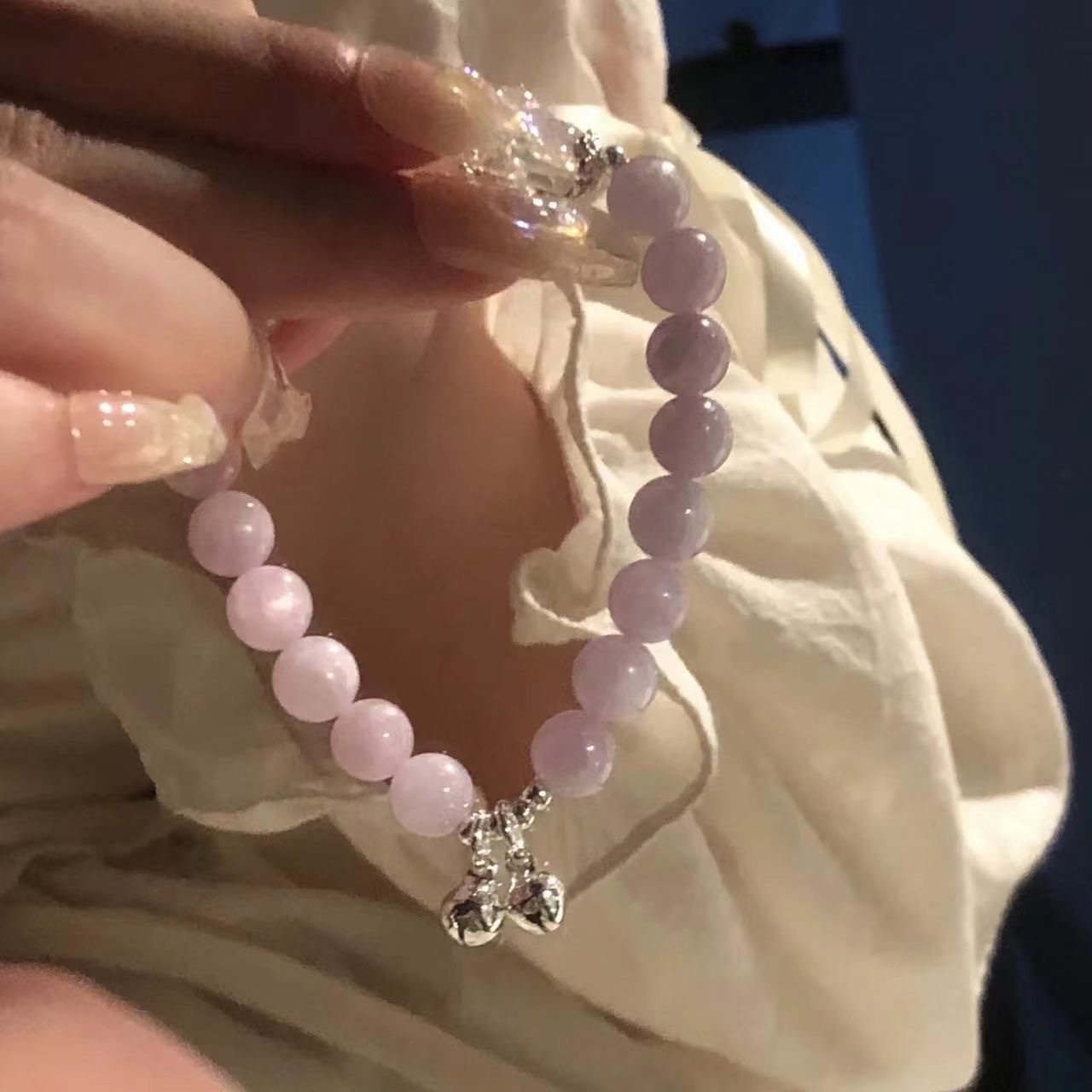 【Fresh designs】New Red Book Pink Crystal Bell Bracelet Anchor Super High Color Value Bracelet White Gift Best Friend
