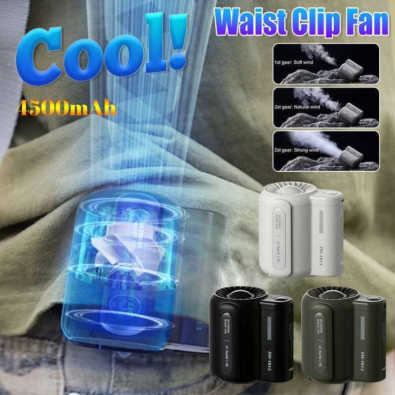 F013 4500mAh Mini Rechargeable Camping Hanging Neck 3 Speeds High-speed Powerful Wearable Waist Clip Fan