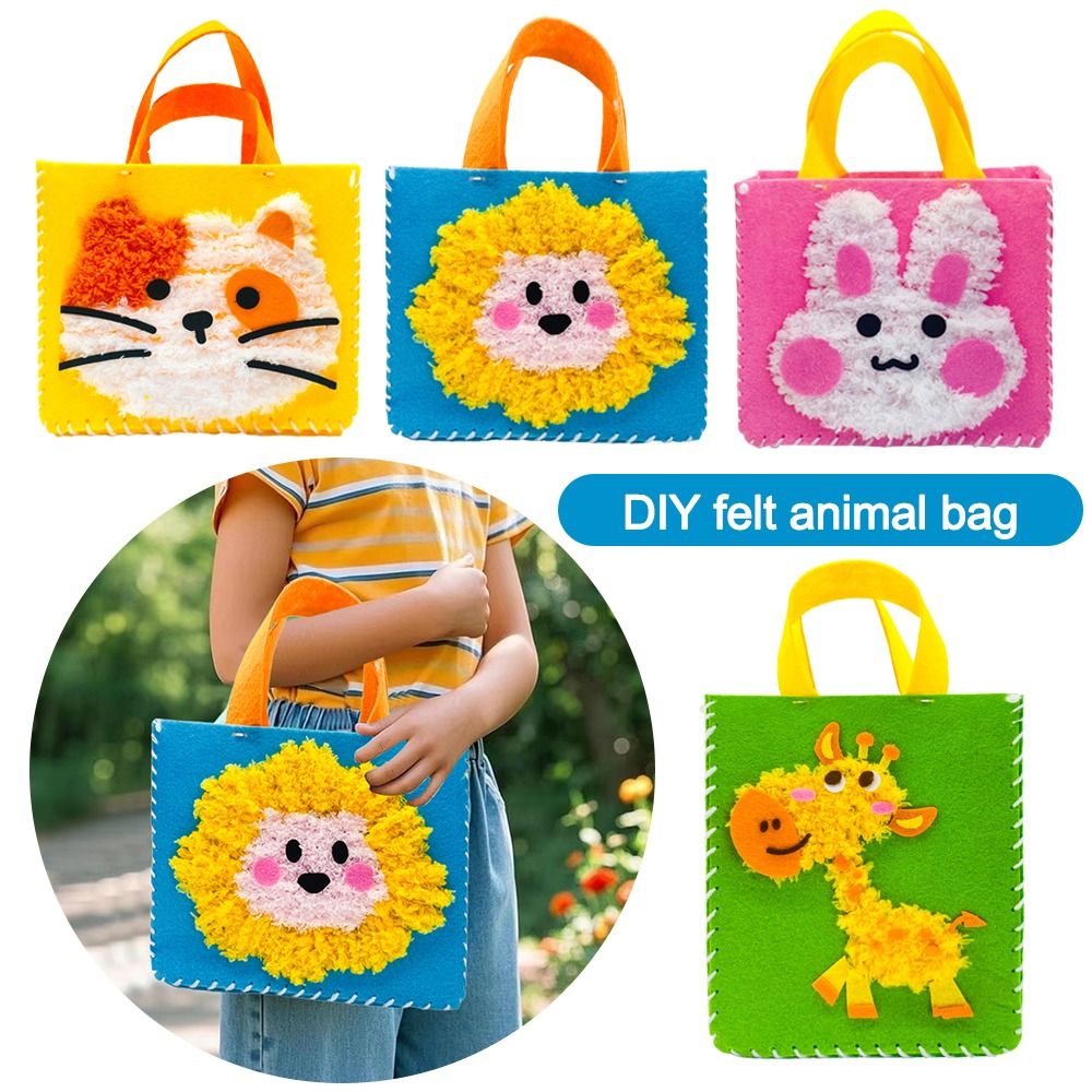 Creative Plush Animals DIY Felt Animal Bag Soft Yarn Cartoon Handbag Material Kits Needle Embroidery Kit Children