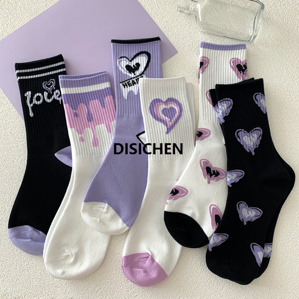 Light INS Sokken Taro Purple New Cotton Mori Girl Japanese Korean Striped Plaid Prairie Chic Tube Socks Preppy Style