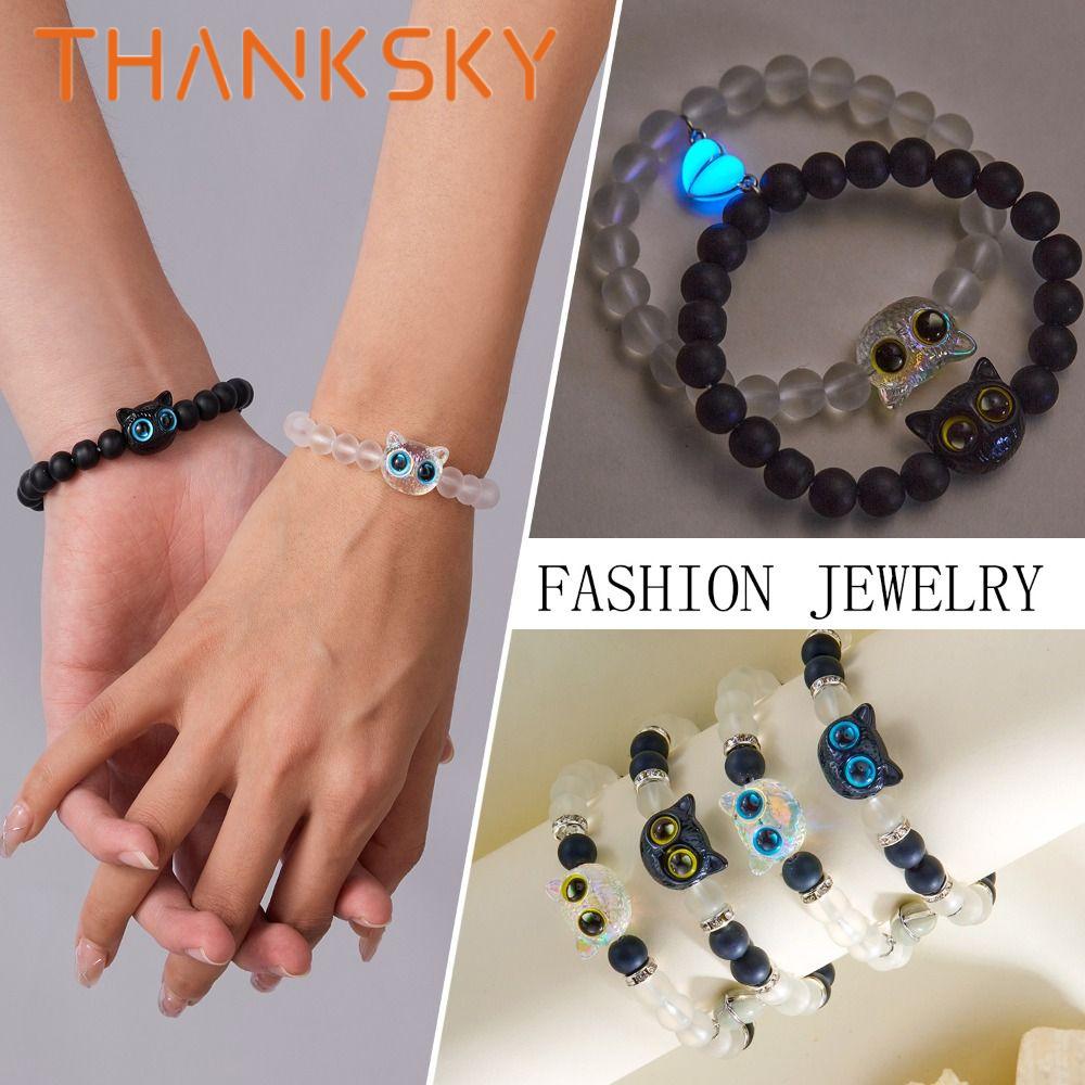 2PCS Aesthetic Luminous Magnetic Heart Couple Bracelet Jewelry Beaded Couples Hand Chain Cartoon Wristband Valentine's Day Bracelets Couple