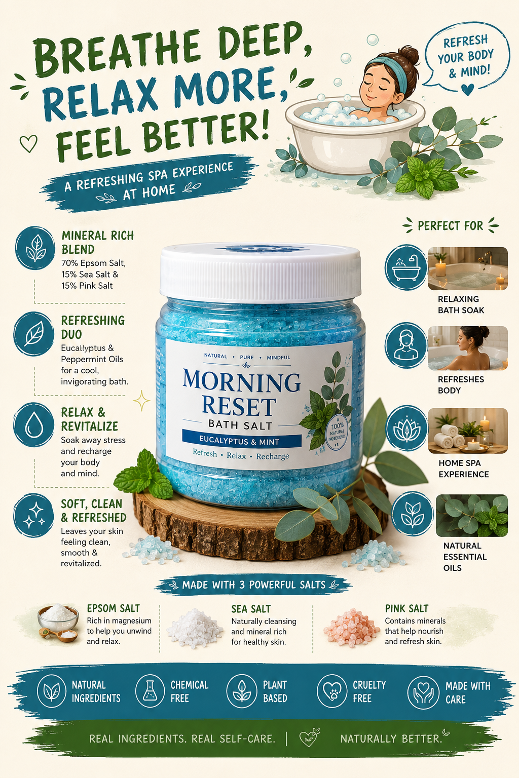 Bodhi Natural Bath Salt With Epsom Salt And Sea Salt Blend With Essential Oil ( Eucalyptus , Mint ) ( 200 Grams)