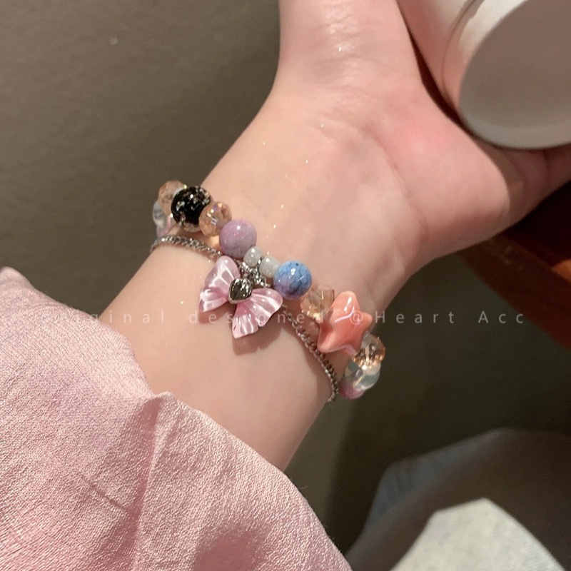 【New red with ~ color bracelet female 2023 new fairy sweet cute butterfly double bracelet