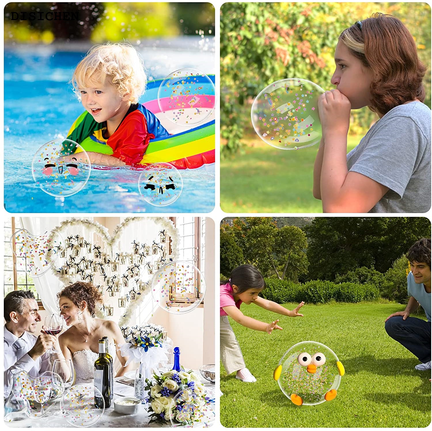 DISICHEN Hot Selling New specials Nano Tape Bubbles Kit Double Sided Tape Plastic Bubbles Balloon Adhesive Tape with Glitters Straws DIY Craft Kit Party Favors