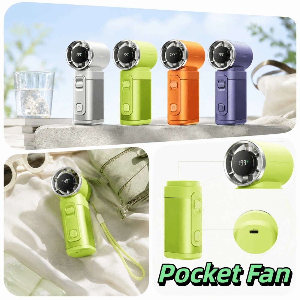 Pocket Size 3000mAh Battery Portable Handheld Fan Stepless Speed Adjustment Strong Airflow Rechargeable Handheld Fan Lightweight Stable Operation Mini Pocket Fan for 5V/.5A 3000mAh Personal Cooling