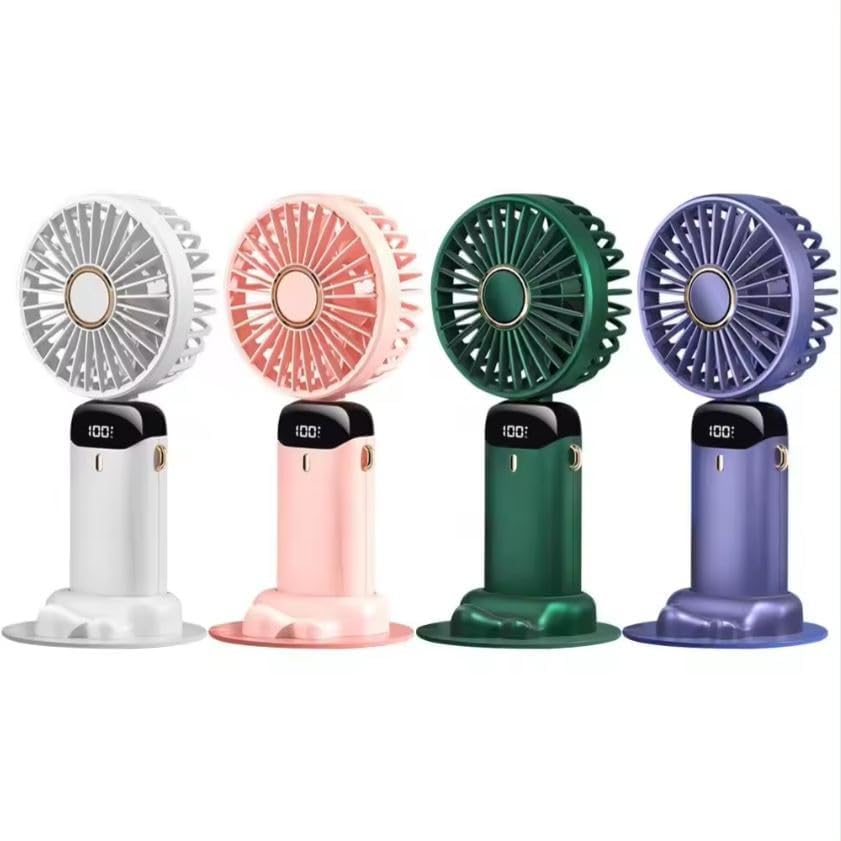 Fan,Portable Handheld USB Rechargeable Fans with 5 Speeds,Battery Operated Mini Fan Foldable Desk Desktop Fans with LED Display for Home Office Bedroom Outdoor Travel