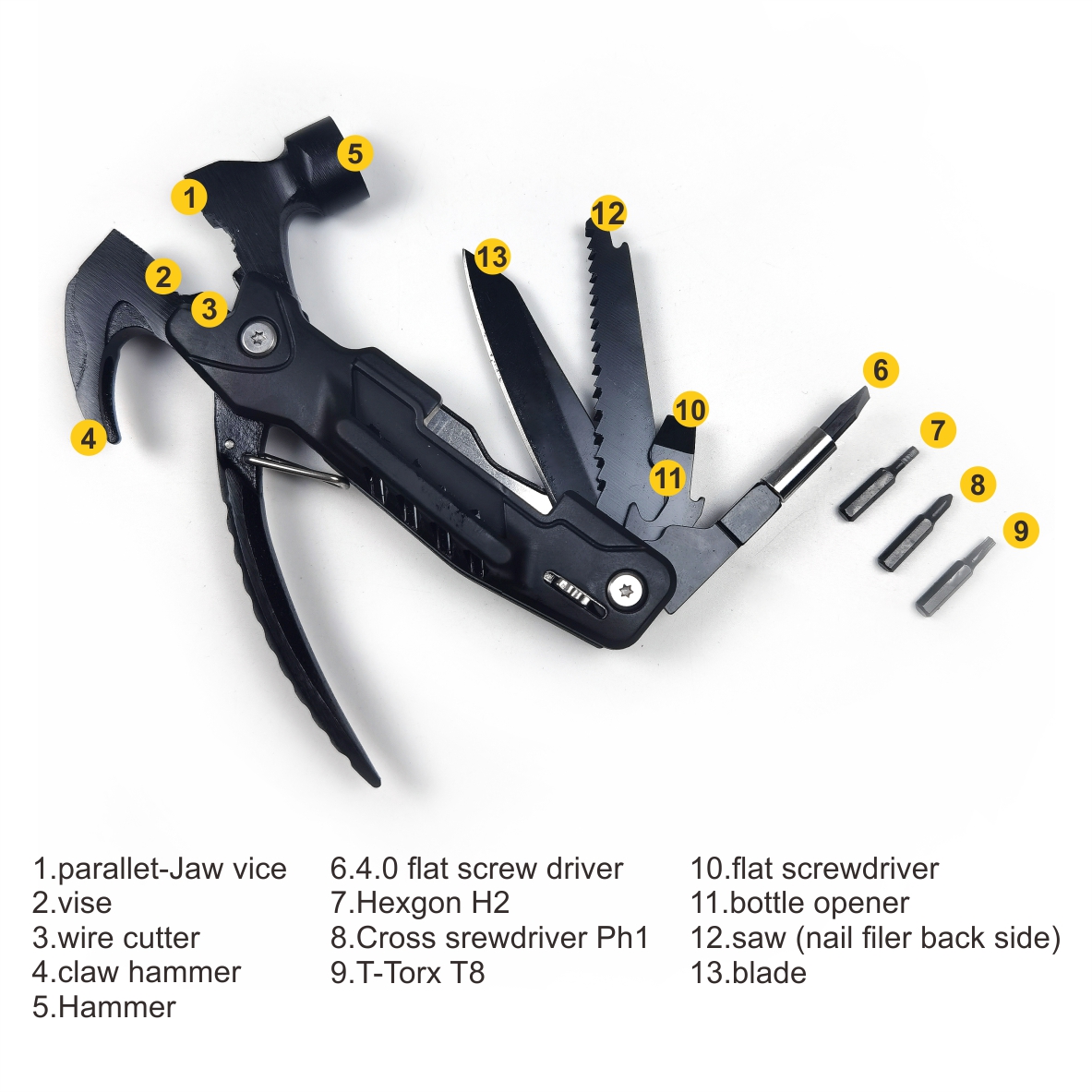 13-in-1 Portable Stainless Steel Hammer Purple Multi-Function Survival Gear Pliers Multi-Tool Hammer