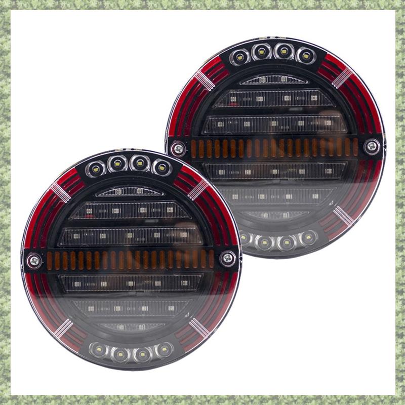 Ktteay 2pcs Round LED Trailer Tail Light with Brake Light DRL Flow Turn Signal Lamp Car Truck Ships Bus Boat Caravan 12V 24V