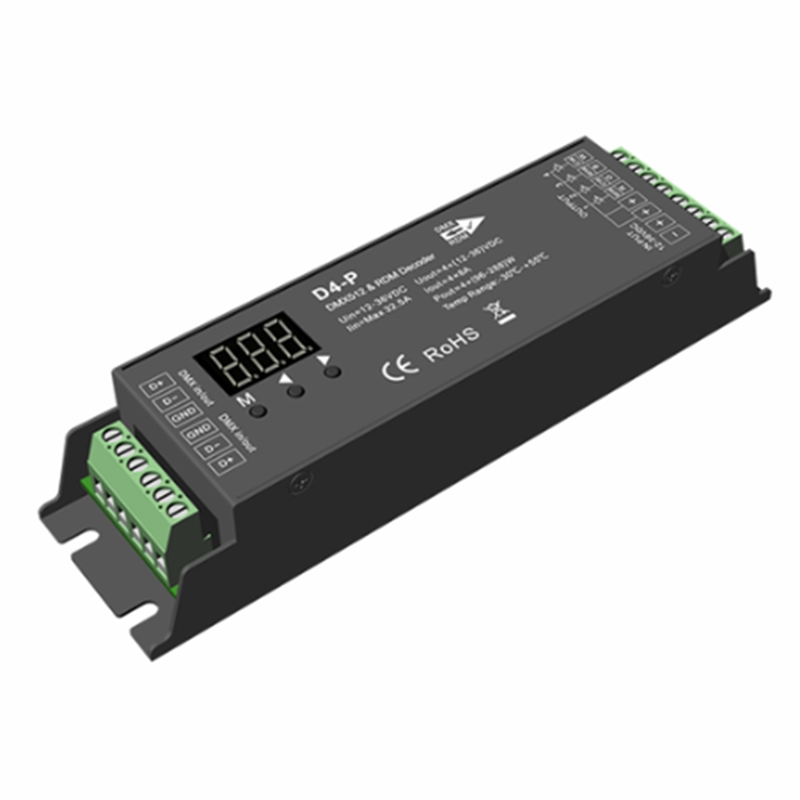 2X D4-P 4 Channel PWM Constant Voltage DMX &RDM LED Decoder Controller Digital Display RJ45 Port DC12-36V Input 8Ax4CH