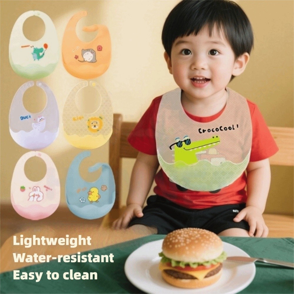 Cartoon Waterproof Baby Bibs Soft Silicone Children Food Apron Animal Printed Super Thin Baby Stuff Baby Feeding Stuff