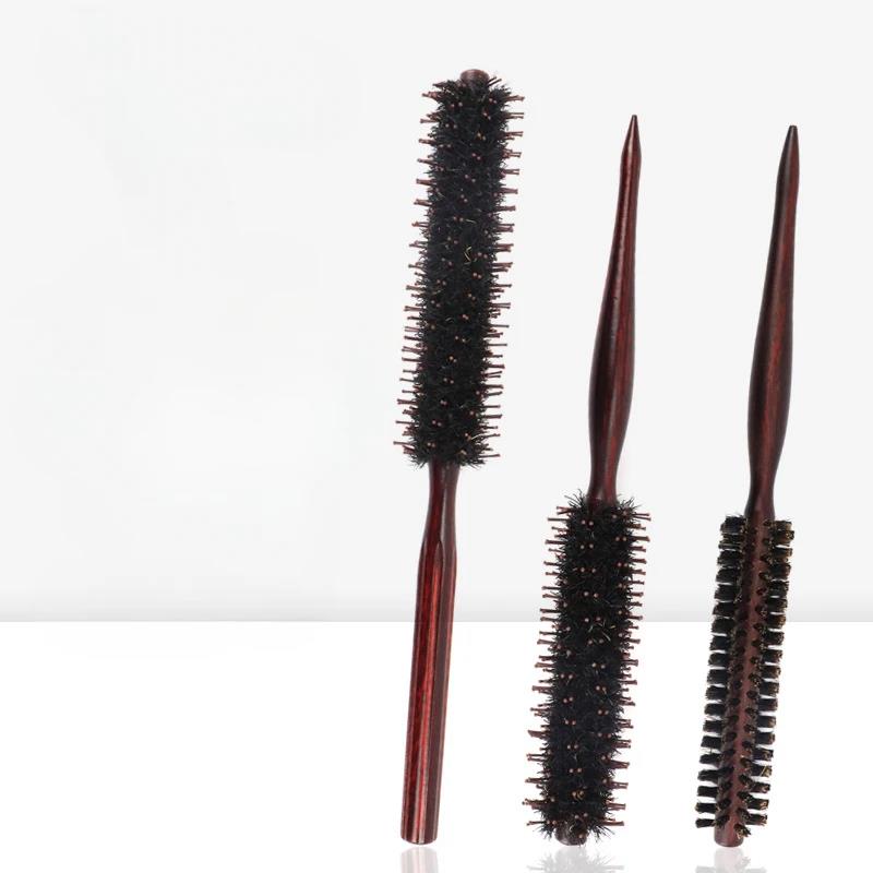 Chanxi3Types Anti Static Boar Bristle Hair Brush Wooden Handle Small Round Brush Blow Drying Styling Hair Brush Hair Curly Comb