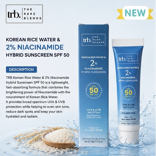 Trb. The Rare Blends Korean Rice Water & 2% Niacinamide Hybrid Sunscreen SPF50 PA++++ UVA & UVB Protection - 10g