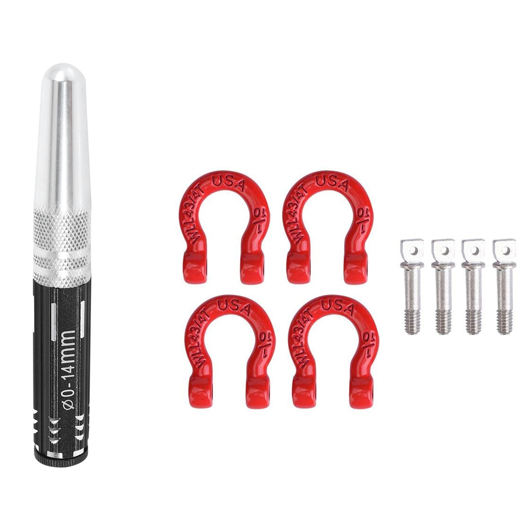 NAMUNY 1x Hole Opener Expanding Puncher Shell Reamer Drill 0-14mm & 4Pcs Red Metal Bumper D-Ring Tow Hook for 1/10