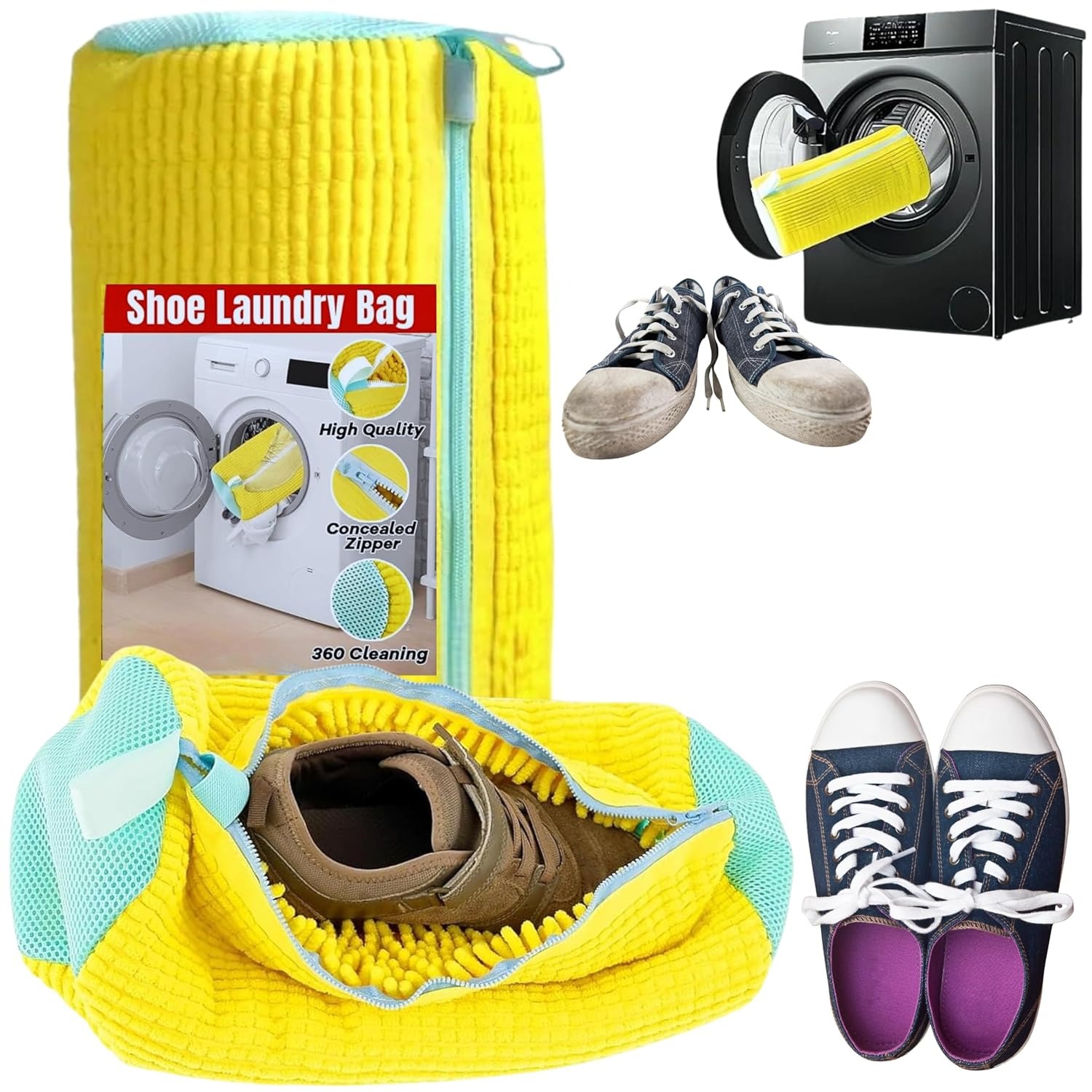 Shoe Washing Machine Bag with Invisible Zipper | Multipurpose Shoe Cleaning Bag | Reusable Shoe Bags for Travel, Laundry and Storage, Sneakers, Sports Shoes Organizer
