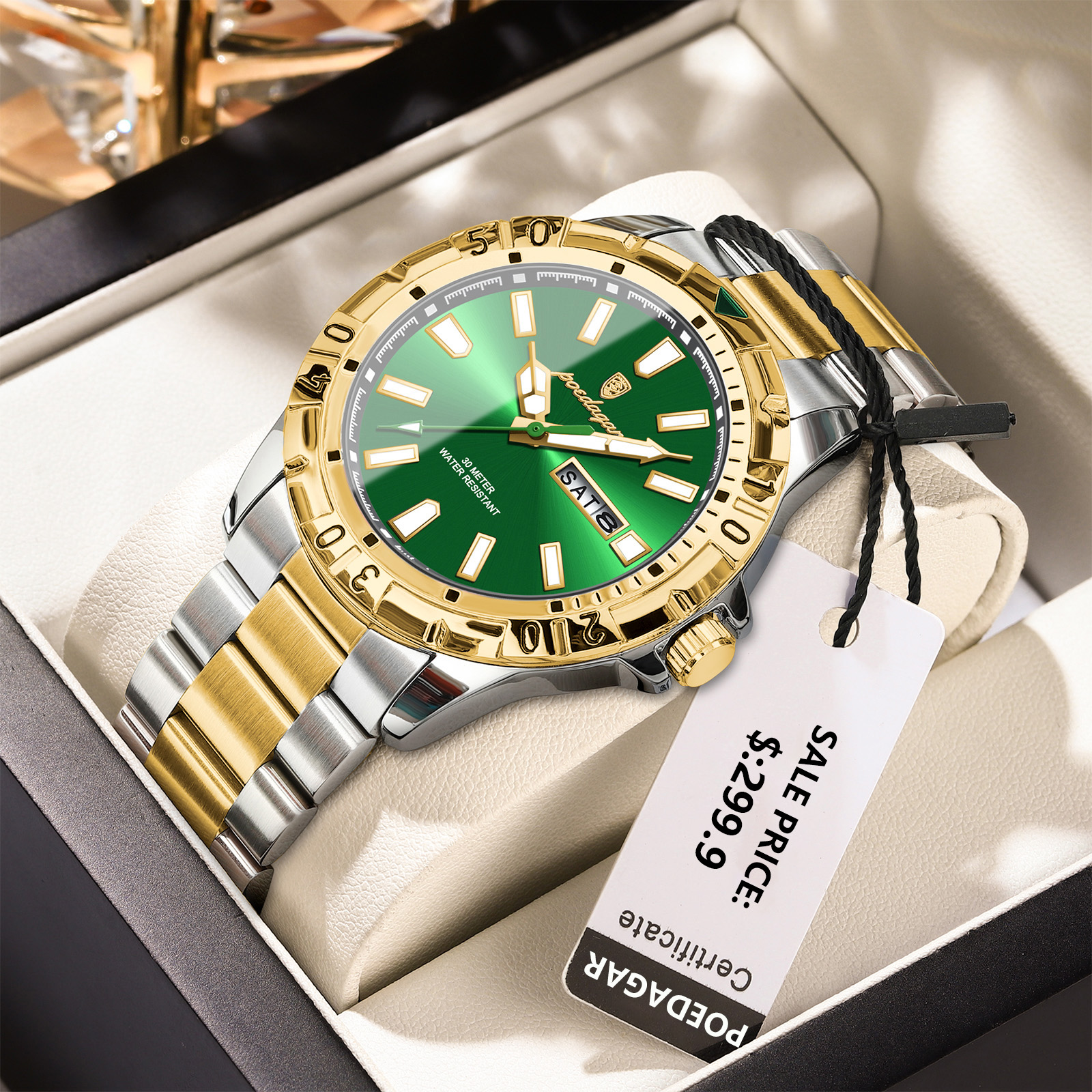 POEDAGAR brand fashion business luxury date quartz men's watch