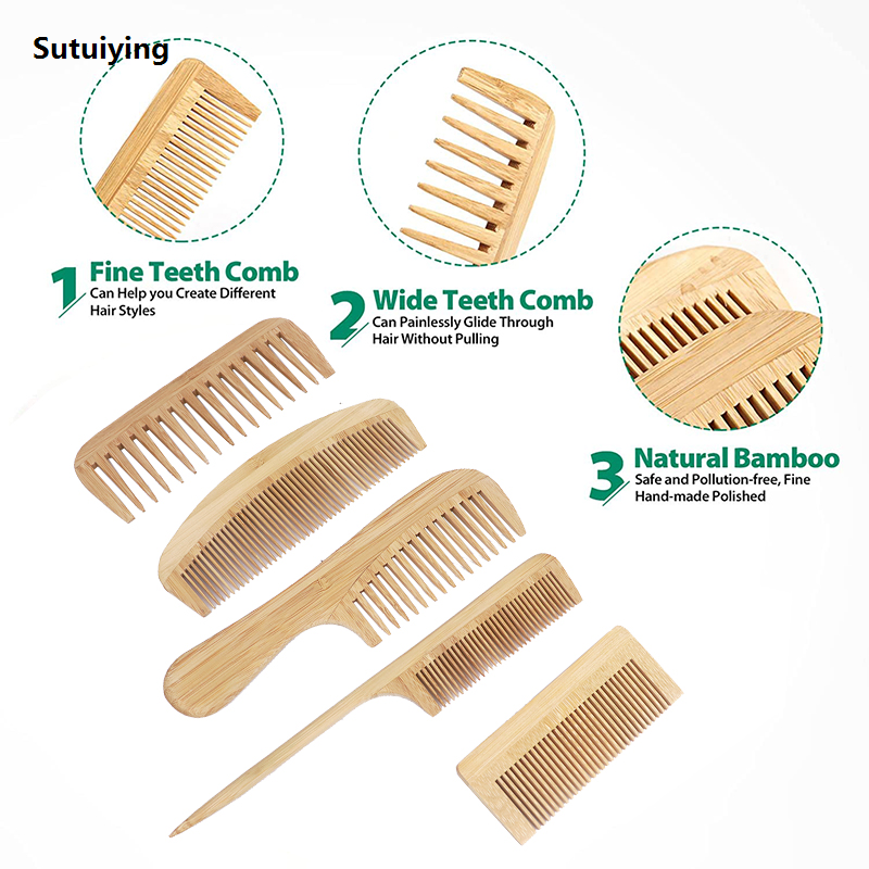 Sutuiying 1 natural bamboo and wood comb, smooth hair, anti-static Sales promotion scalp massage bamboo and wood comb, hairstyle comb