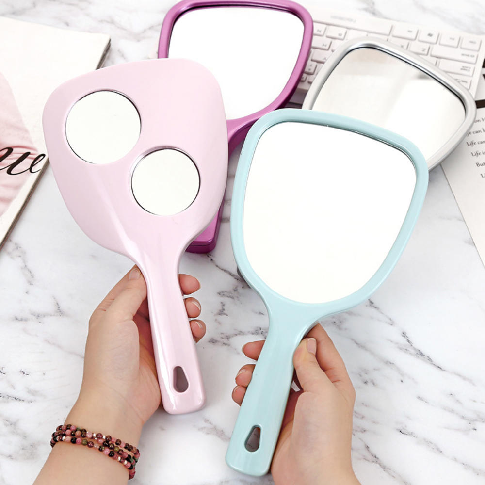 Lightweight Makeup Mirror Double-Sided Handle Mini Handheld Mirror Foldable Compact Beauty Mirror for Dormitory Travel Beauty