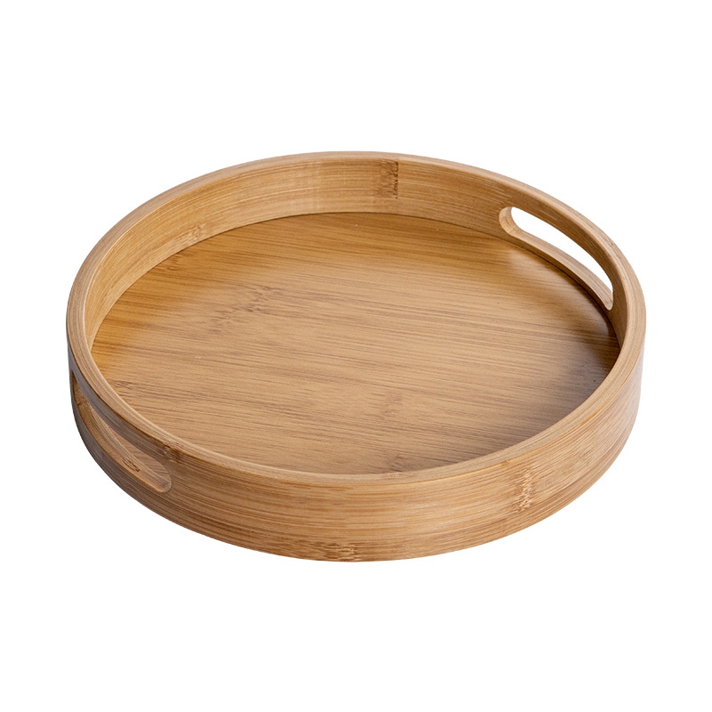 2X Round Serving Tray with Handles - Wooden Bamboo Circle Tray for Coffee Table, Food, Ottoman 11.81 Inch X 1.57 Inch