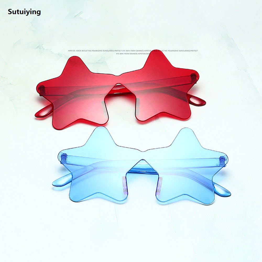 Sutuiying 1Pc Frameless Star Shaped Solid Color Glasses For Cosplay Eyewear High Quality Cool Disco Glasses For Women Men Fashion Pentagram Sunglasses