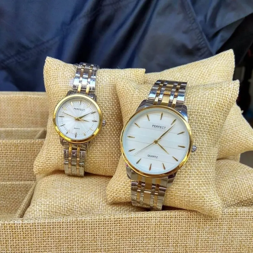 Perfect Slim Dial Silver Golden Classic Design Genuine Romantic Moment Pair Couple Watch
