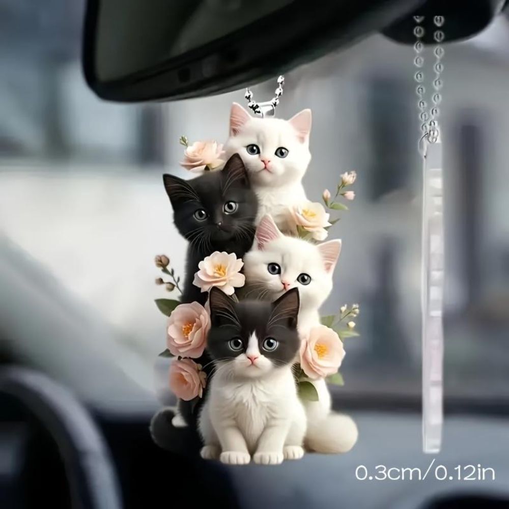 Gifts Acrylic Cat Hanging Ornament Flat Lightweight Car Mirror Pendant Cute Hanging Kitten Charm Home Decoration