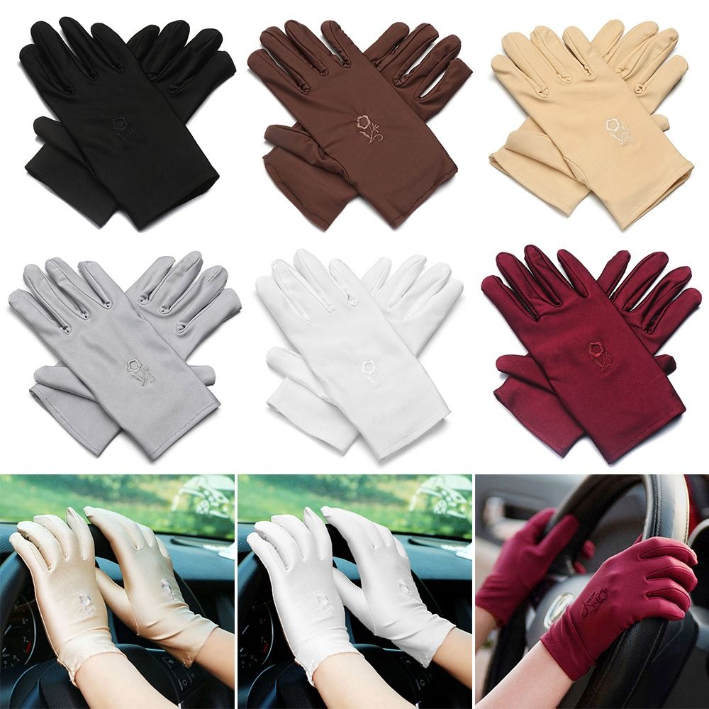 Fashion Thin Sun Protection Gloves Elastic Embroidered Driving Gloves Summer Mitten Girls