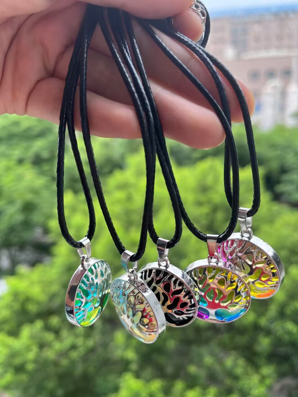 Luxury Cute Lady Stone Set of 5 Pieces with Crystal Pendulum for Collar / Natural and Crystal Necklace for Heart Shaped Stone Amehtysts Opal Purple