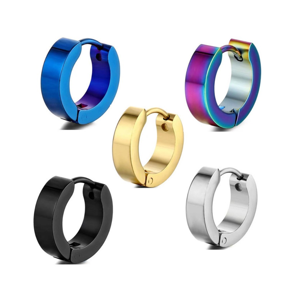 2pcs New Stainless Steel Round Huggie Hoop Earrings Unisex Small Piercing Ear Studs Niche Design High-grade Ear Buckle Men