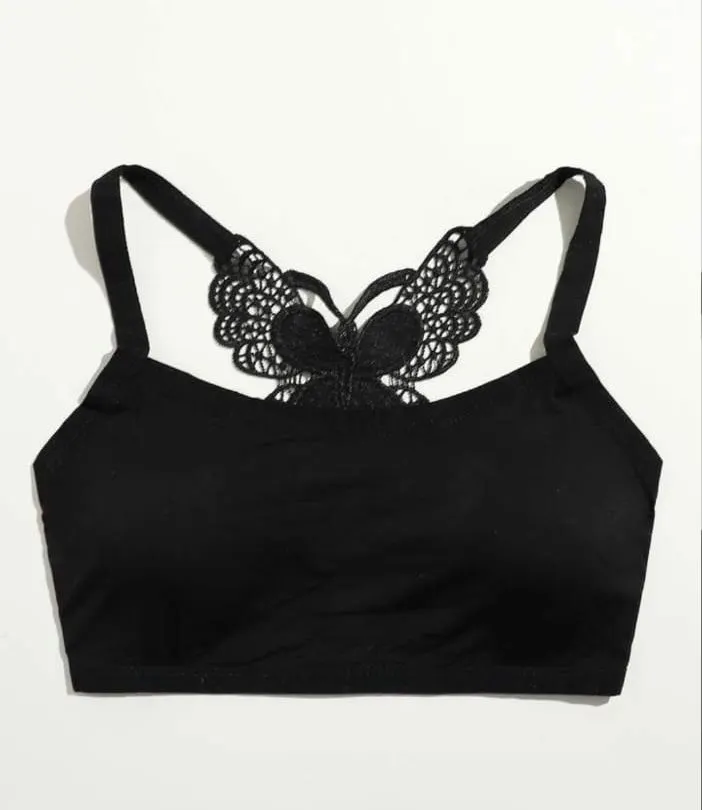 Women Back Butterfly Crochet Straps Lace Half Cami Bralette Bra Top