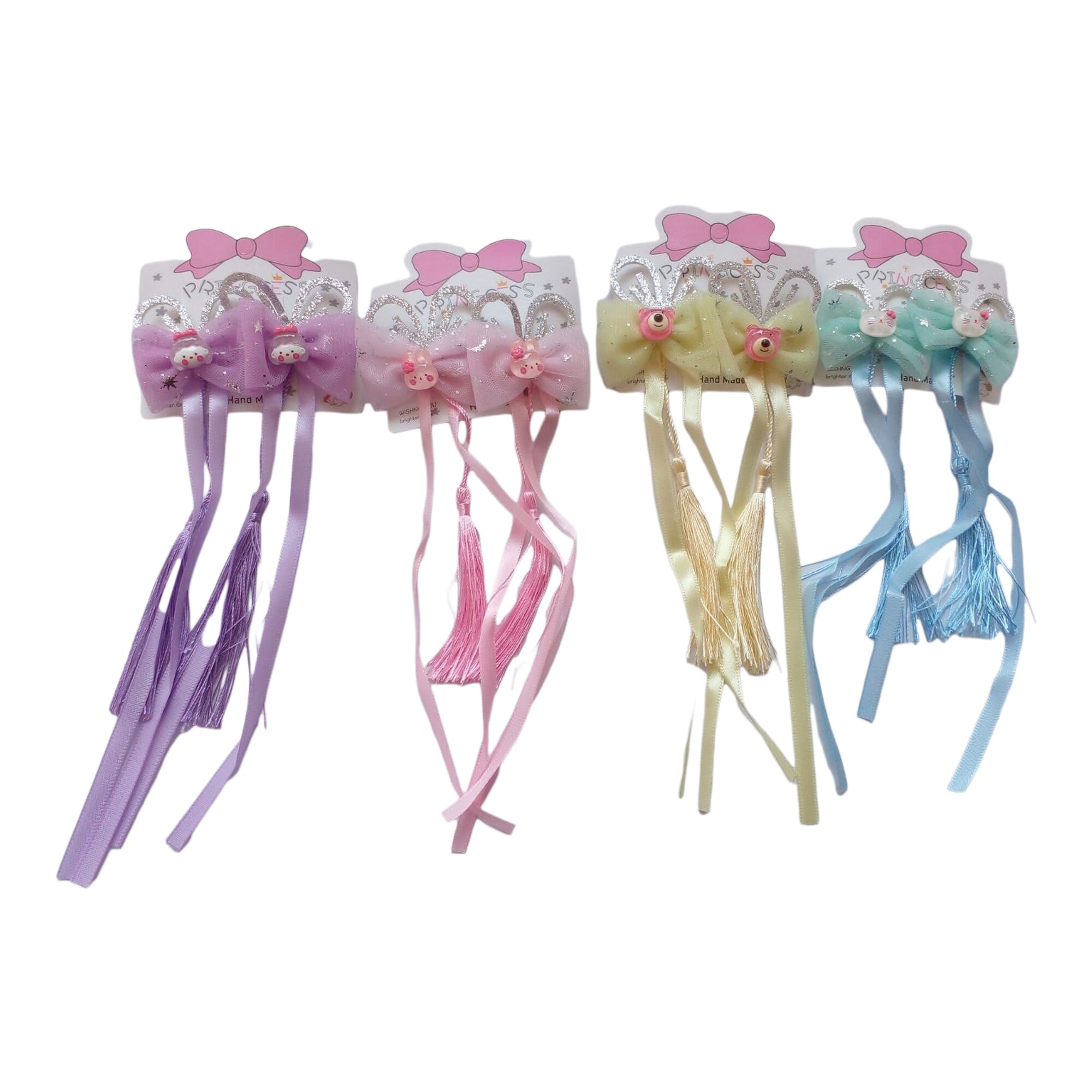 1 Pcs Ribbon Bow Hair Clips for Girls, Rhinestone Crown Hair Bows Clips For Baby Girls