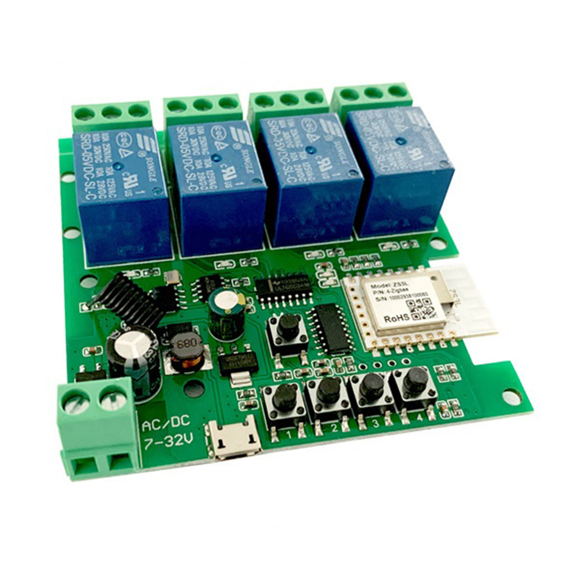 NAMUNY Zigbee Tuya Smart 4CH Relay Module DC5V 7-32V RF433Mhz Remote Control Light Switch Work with Alexa Home