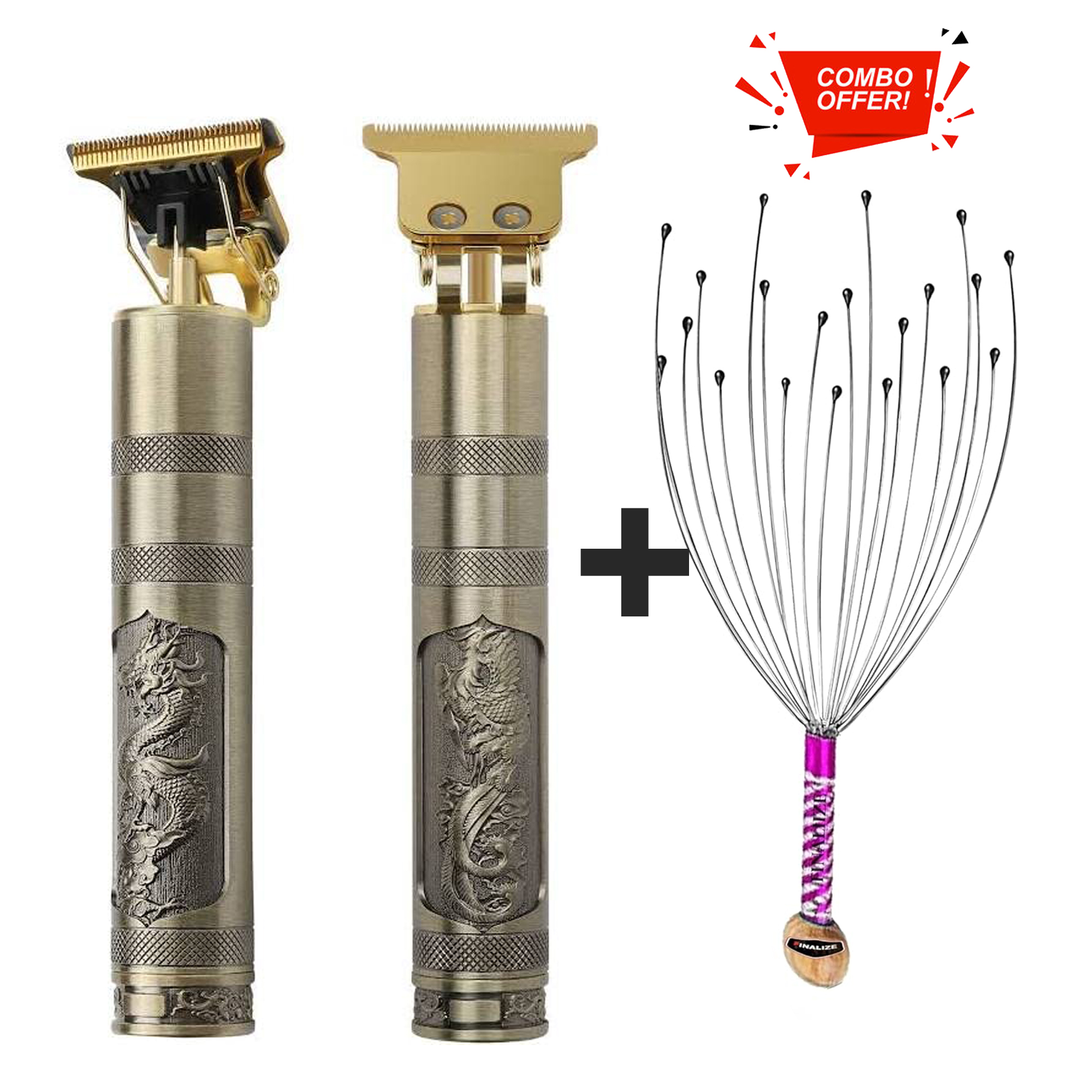( Combo ) Vintage T9 Cordless Hair Clipper | Zero Gapped Beard Trimmer for Men Head Massager Scalp Scratcher | Soft Silicone Anti-Dandruff Brush