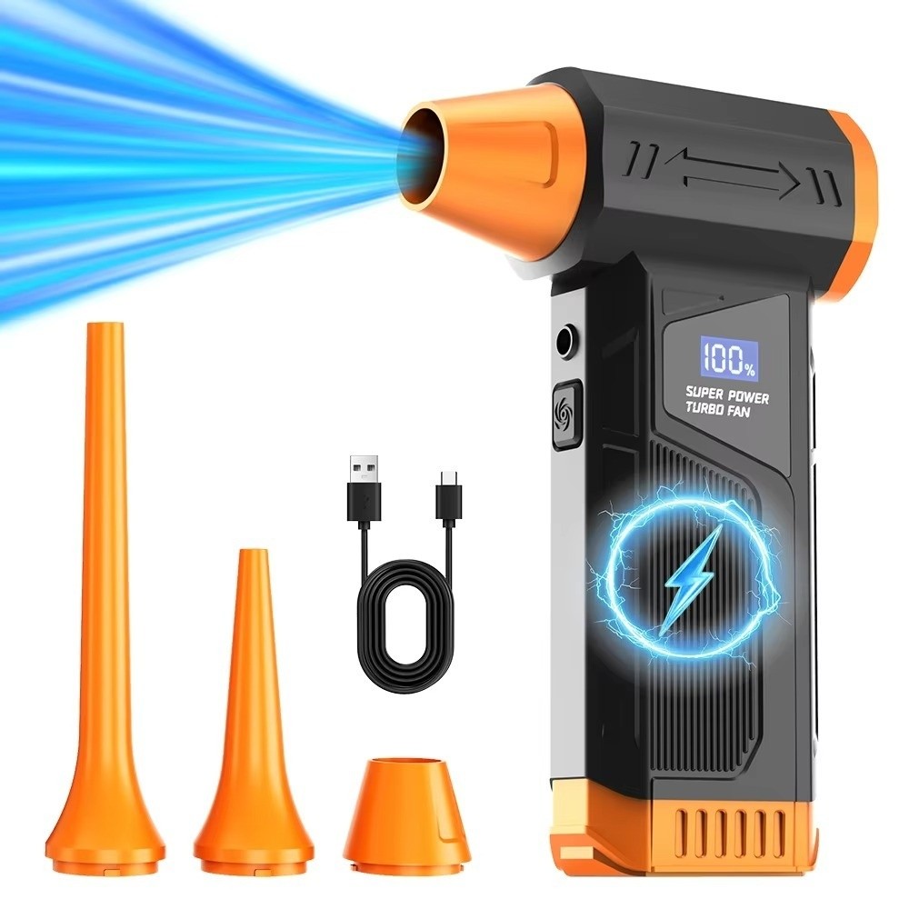 Portable LED Light Brushless Air Blower Adjustable Speed Digital Display Turbo Air Blower Rechargeable Jet Fan Outdoor BBQ