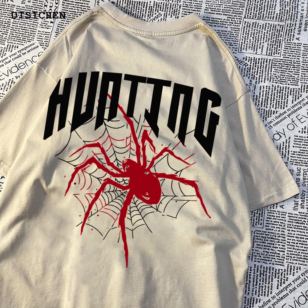 DISICHEN New style Cotton breathable japanese open hunting top crew neck loose shirt fashion t hip hop spider pattern t-shirt mens t-shirt