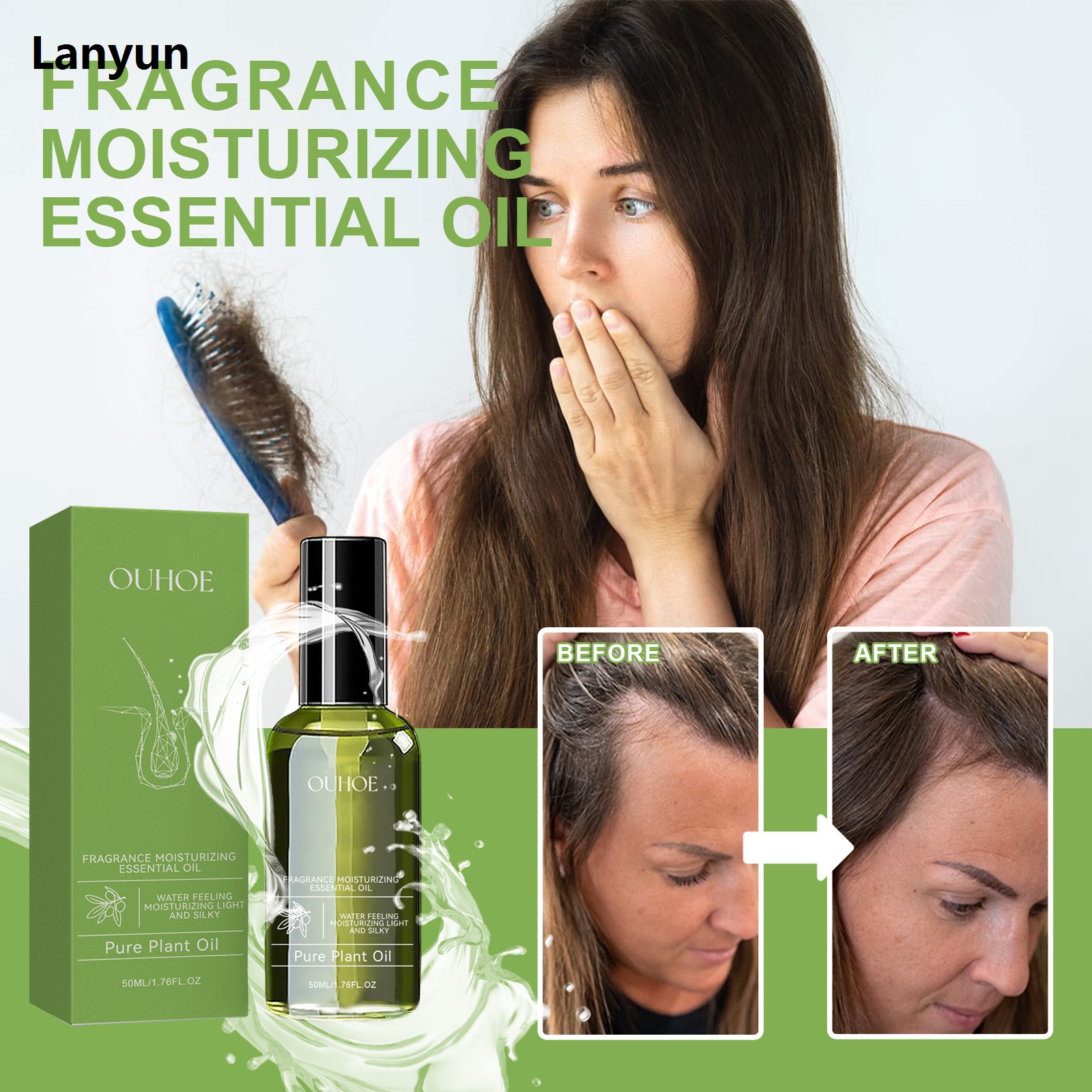 Lanyun Ouhoe 50ml Hair Care Essential Oil Thicker Longer Hair Growth Anti Hot Selling Hair Loss Scalp Treatment Smooth Repair Dense Hair Serum Oil