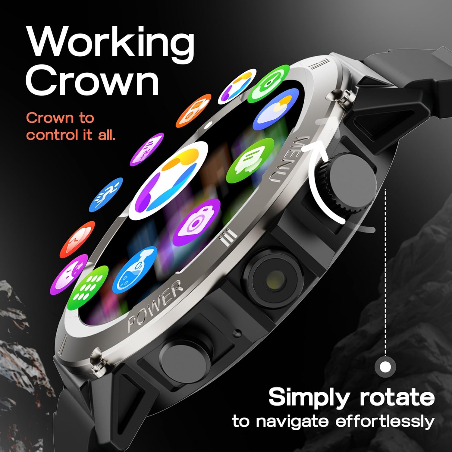 GOBOULT Tuff Hawk Smart Watch 1.39'' HD Display, BT Calling, Working Crown, 150+Watchfaces, 450 Nits Brightness, AI Voice Assistant, SpO2 Monitoring, 120+ Sports Mode (Black)