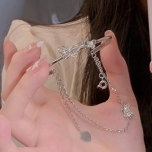 1 Pcs Silver Bracelet for Women Elegant Double Layer Bangle Bracelet Adjustable Link Chain Butterfly Charm Boho Bracelet Ladies Jewelry for Party Wedding Birthday Mothers Day Gifts