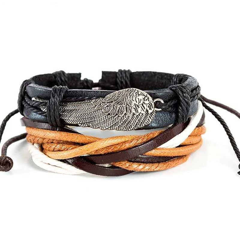 【Mega Sale】Leather Bracelet Men's Bracelet Couple's Vintage Feather Bracelet Student's Personality Hand Hand Jewelry Gift