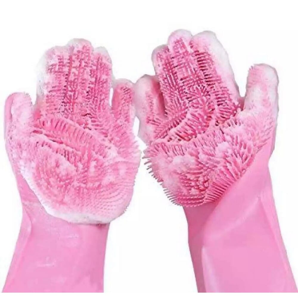 1 Pair Magic Silicone Dish Washing Gloves Scrubber Cleaning Brush Heat Resistant