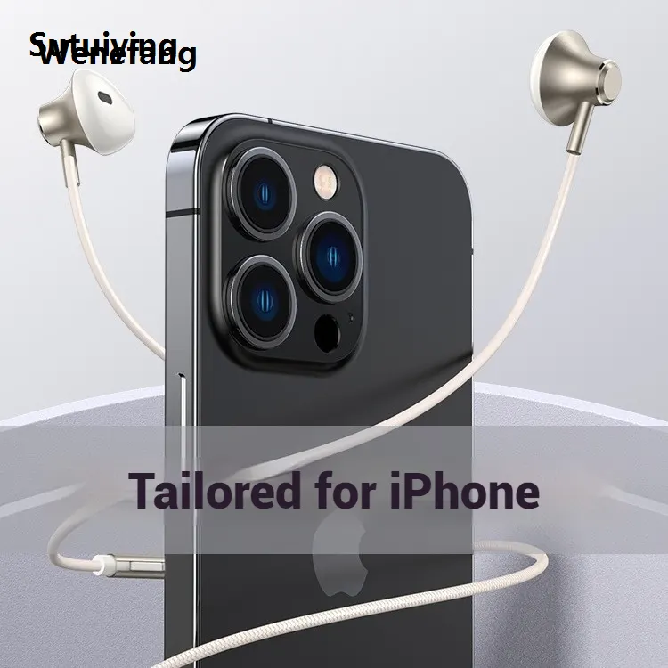 Wenefang Sutuiying 9D Surround Sound Design for iPhone 14 Pro Headphones 13 12 11 Mini Luxury Original X XS 6 7 8 Plus Wired Earbuds Not Bluetooth earphones In Mic