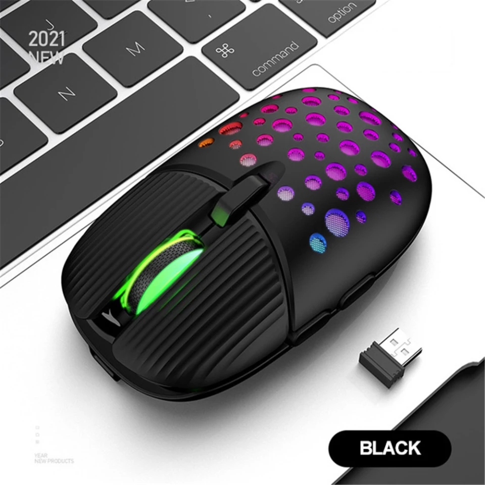 Wireless Mouse Bluetooth and 2.4GHz Dual Modes Rechargeable RGB Ergonomic Silent Click for PC iPad Laptop Cell Phone TV