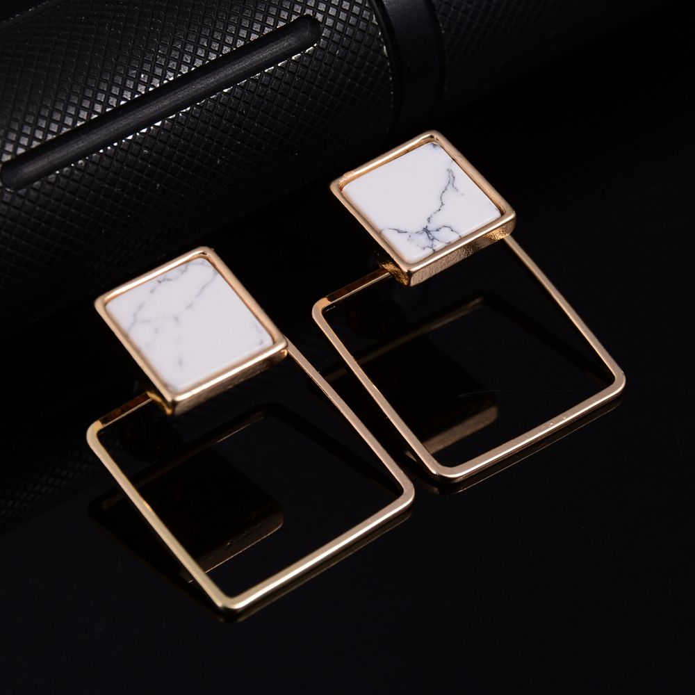 【Happy LifeStore】New Design Fashion Triangle Geometric Round Marbled White Stud Earrings For Wo Charm boucle d'oreille