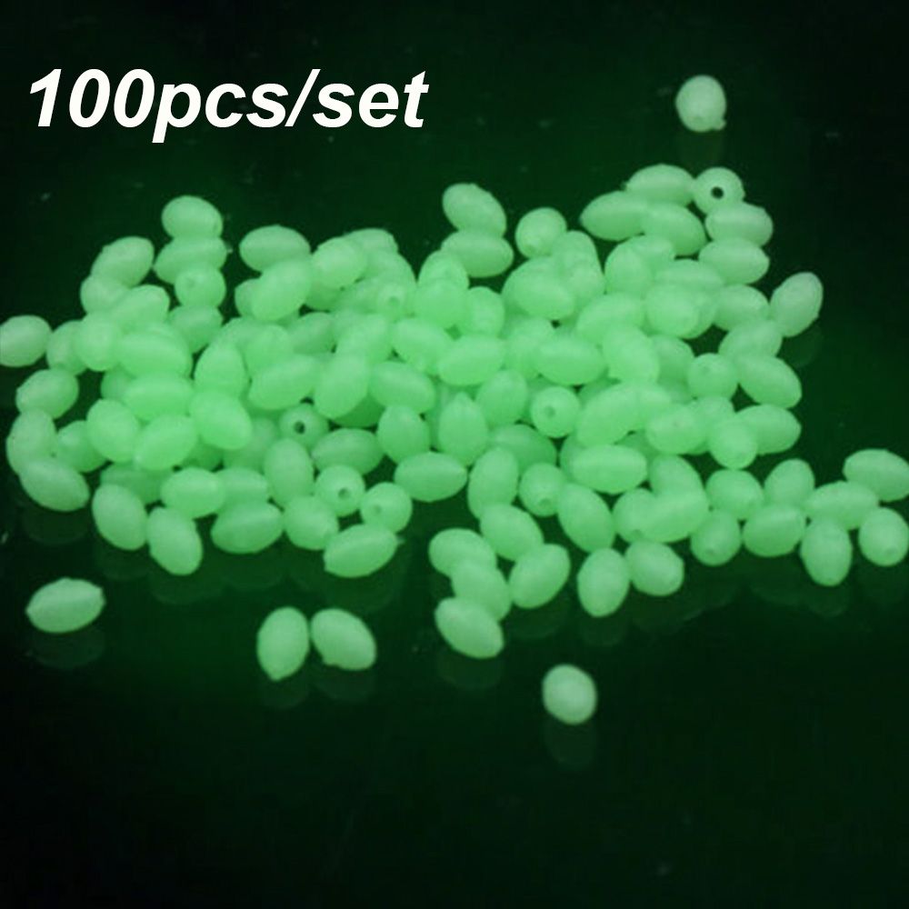 100PCS Night Sea New Green Stoppers Glowing Balls Luminous Light Fishing Oval Floats Beads