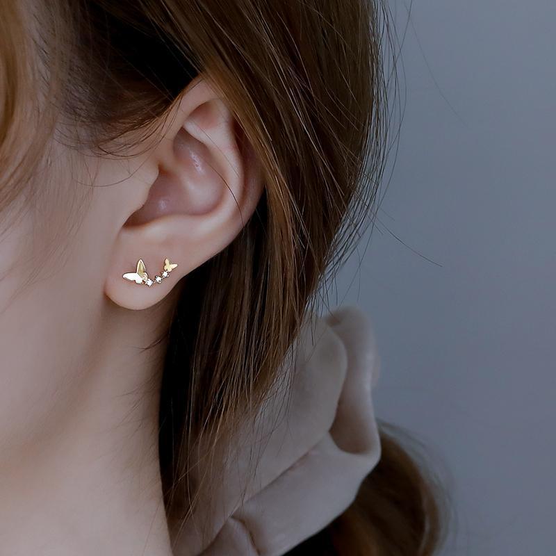 【Good sharing!】Fairy Style Butterfly Earrings Female Niche Cute 925 Gentle Small Simple Earrings New High-end Earrings