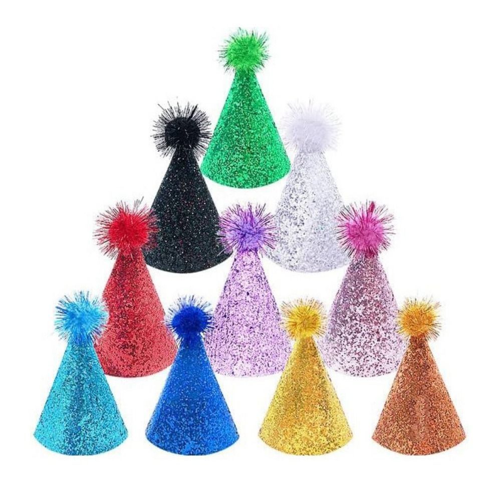 Pets Accessories Decorative Pet Birthday Hat Foldable Adjustable Cat Headgear with Ball Cat Sequin Cap for Birthday