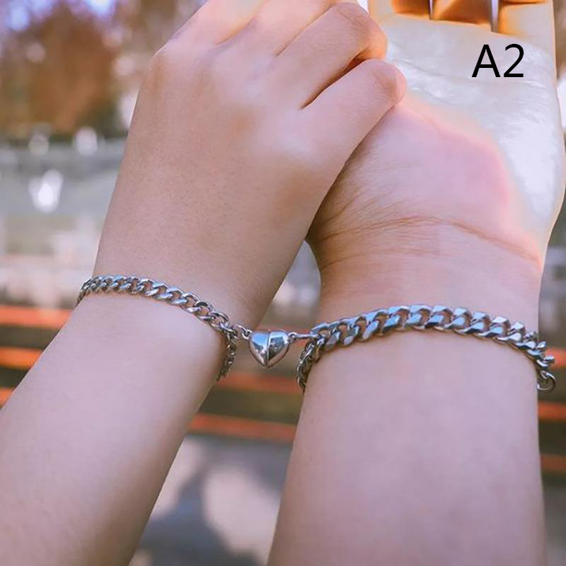 2PCS/Set Fashion Couple Heart Magnet Bracelets For Women Men Lover Adjustable Star Heart Metal Chain Matching Bracelet Jewelry