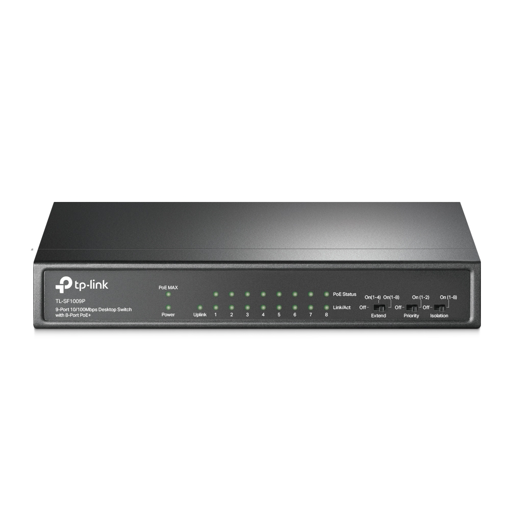 POE Switch TP-Link 9 Port 10/100Mbps Desktop Switch With 8-Port PoE+ TL-SF1009P Black