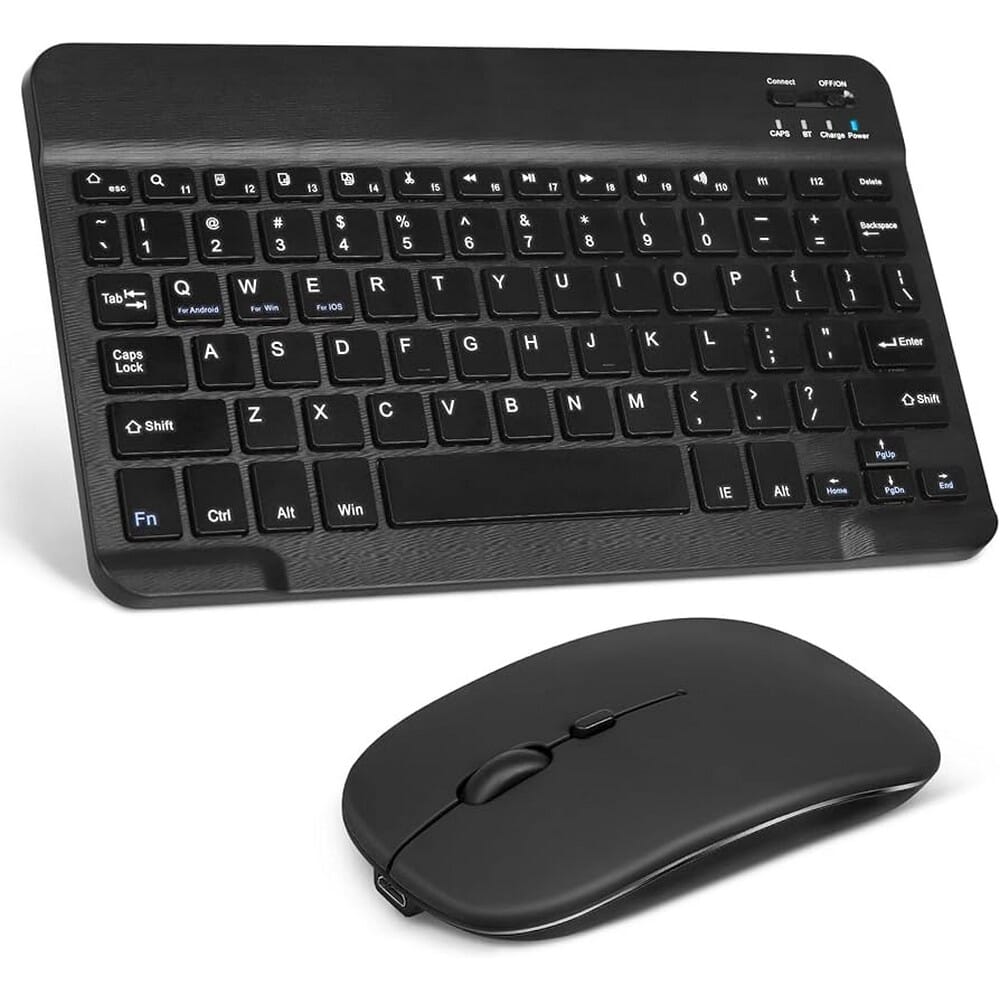 Rechargeable Bluetooth Keyboard and Mouse Combo Ultra Slim Full-Size Keyboard and Ergonomic Mouse for All Bluetooth Enabled Mac/Tablet/iPad/PC/Laptop