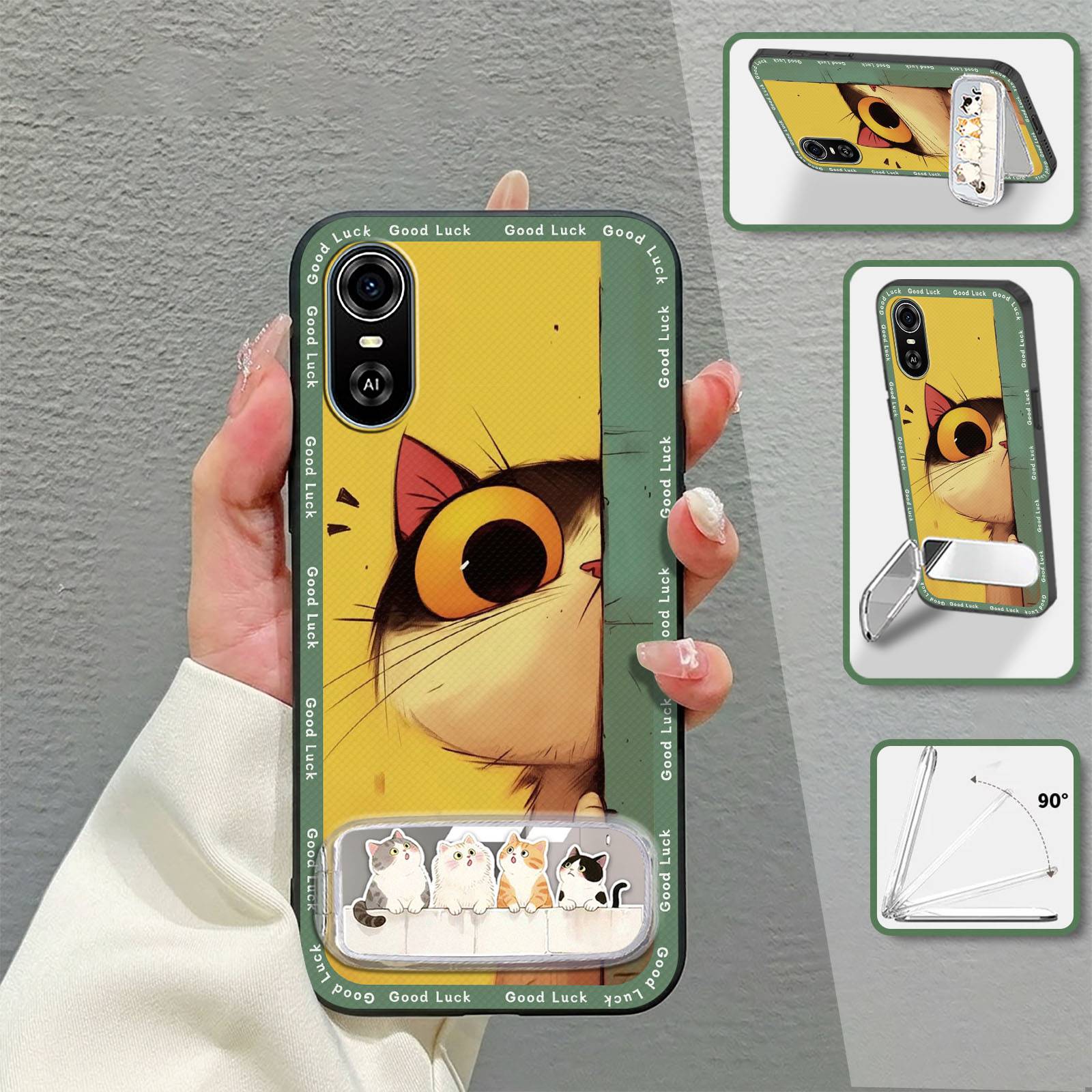 Phone Holder Makeup Mirror Phone Case For ZTE Blade A31 Plus/Optus X Sight 2 Dirt-resistant Fashion Design Back Cover 3D